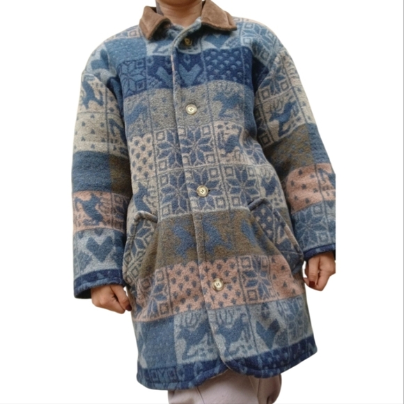 Vintage Runway Bay Wool Winter Jacket Blue Brown Size S/M NWT - Picture 1 of 6